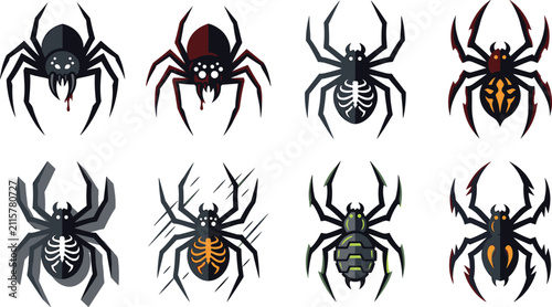 Foto Horror Spider Monster Collection with Venomous Arachnid Characters, Creepy Hallo