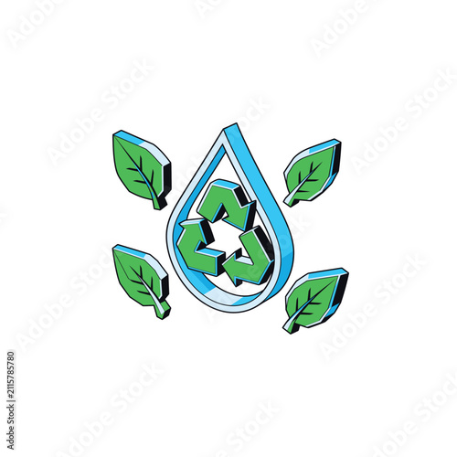 3D Water Droplet Floating Leaves Icon