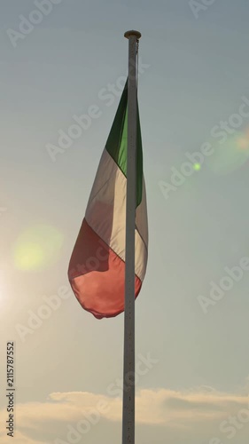 Italian Flag Waving in Golden Hour Light, Vertical 4K
