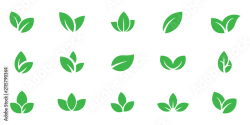Leaf sprout icon vector set, green eco plant logo symbols with vegan organic natural fresh herb pictogram design illustration collection