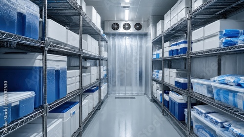 Industrial Cold Storage Freezer Room with Organized Shelving