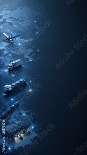 Logistics Network Concept with Shipping Vehicles for Global Transport