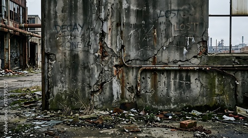 Abandoned industrial building exterior wall.