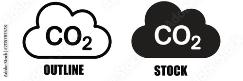 Fotografie Carbon dioxide CO2 emissions cloud icon set featuring environmental pollution, climate change symbols, stroke outline, solid vector icons, and transparent design for sustainability projects