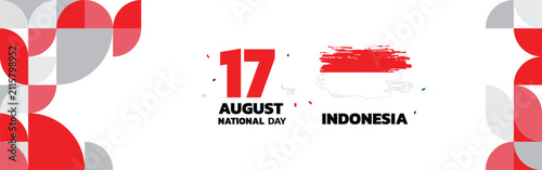 Indonesia Independence Day Banner with Geometric Pattern and National Flag Template