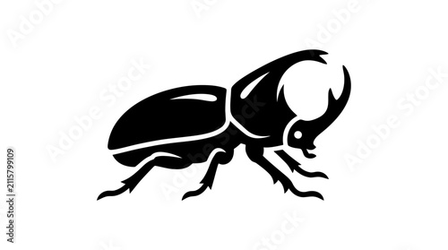 Canvastavla Black rhinoceros beetle silhouette icon vector illustration.