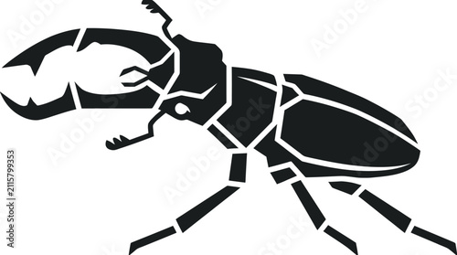 Quadro su tela Black silhouette of a stag beetle with large mandibles.