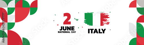 Italy National Day Banner with Geometric Pattern and National Flag Template