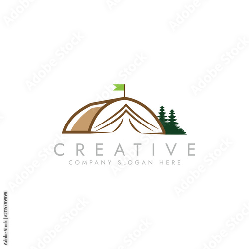 Camping Tent in Forest logo vector Illustration design  