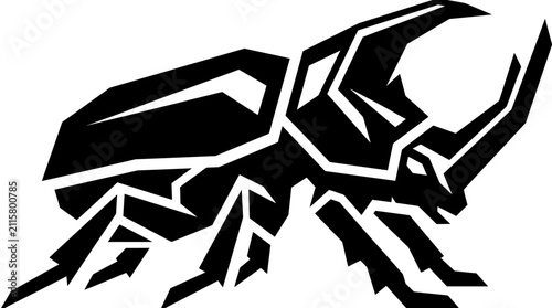 Fotografie Stylized Black Silhouette of a Rhinoceros Beetle Insect.