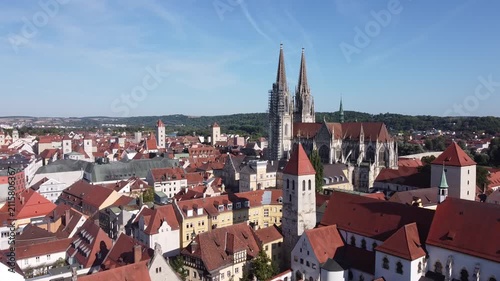 Aerial View of Regensburg with St. Peter's Cathedral – Historic Cityscape in Upper Palatinate, Bavaria 4k