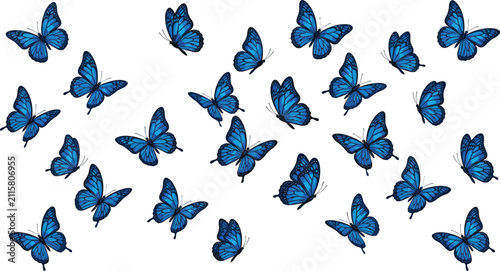 Fotografía Blue Morpho Butterfly Collection with Vibrant Azure Winged Insect Elements Flyin