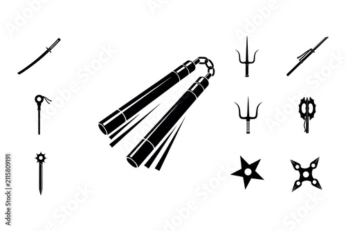 Картината върху платно Ancient weaponry silhouette collection a variety of historical combat tools and