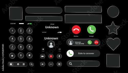 фотографія Mobile phone interface call screen elements with dark mode keypad and call contr