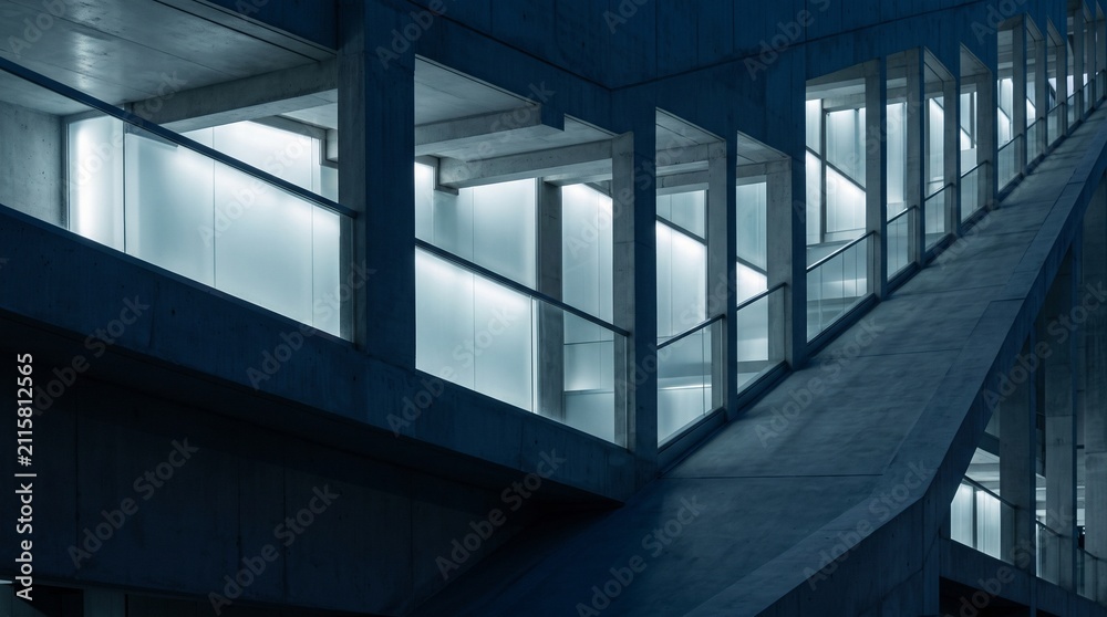 Fototapeta premium Minimalist Architectural Ceiling With Repeating Steel Beams