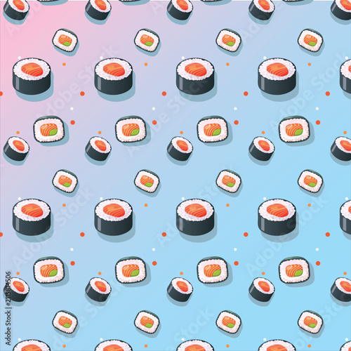 Japanese Food Seamless Pattern with Maki Sushi Design
