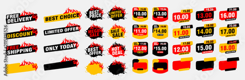 Collection of brush stroke sale, stickers and tags banners, sales label collection suitable for design promotion media
