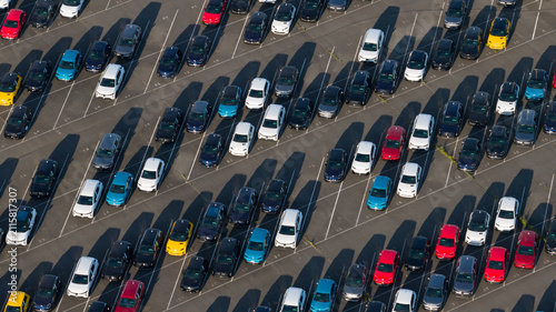 Aerial view of Electric Vehicle Factory and New Cars
