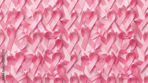Background pattern of pink ribbons representing support and hope during the annual breast cancer awareness month campaign event