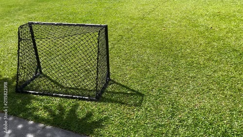 Soccer goal on green grass field 