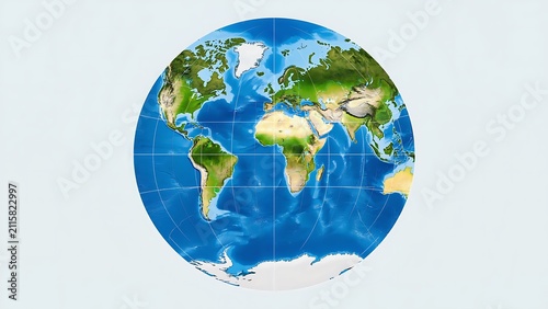 Detailed World Map Globe with Continents and Oceans on a Light Background