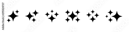 Vector set of black sparkle star icons. Ai glow symbol collection for clean digital interface and tech assistant. Star collection.