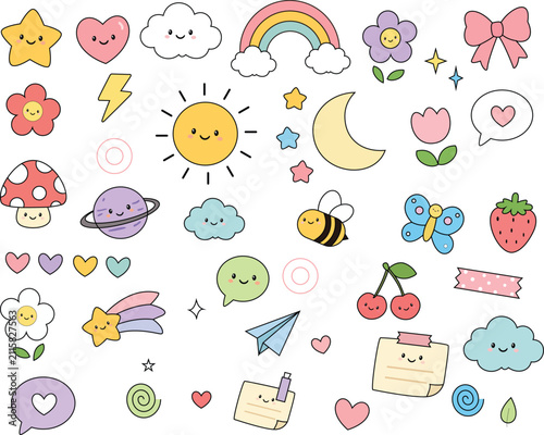Cute Kawaii Seamless Cartoon Pattern Background with Pastel Characters Vector Illustration