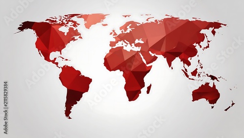Geometric World Map in Shades of Red, a modern and abstract representation of the Earth