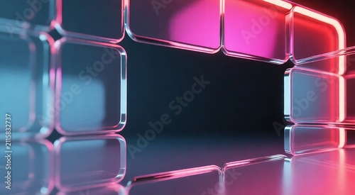 Abstract Neon Pink and Blue Glass Frame Border.
