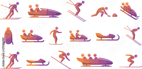 Cuadro en lienzo Winter Sports Icon Set with Skiing Bobsled Luge Curling Snowboarding and Figure