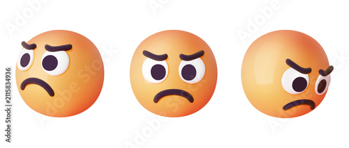 Foto Set of 3d yellow angry emoji faces smiley with furrowed eyebrows and frowning mo