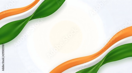 Elegant Indian Tricolor Ribbon Wave Background with White Copy Space