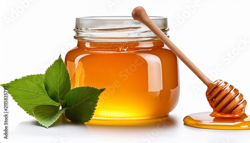Honey Isolated On White Or Transparent Background Jar With Honey And Honey Dipper With Drop Of Honey