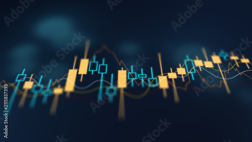 Obraz na płótnie Simple candlestick and line bokeh, broker chart diagram global goal graph, incre