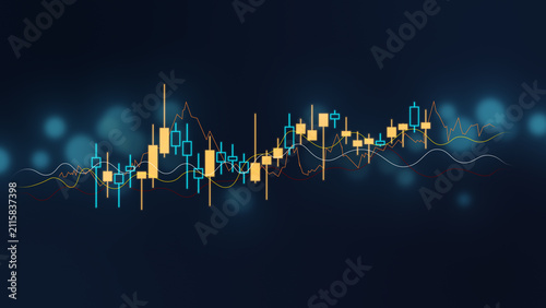 Fotografie Simple candlestick and line bokeh, broker chart diagram global goal graph, incre