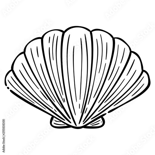 Scallop Shell Hand Drawn Doodle Black Line Art