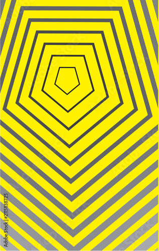 Geometric pentagon pattern with yellow and grey stripes, abstract optical illusion background vector, hypnotic repeating polygon shapes for modern graphic design and creative wallpaper