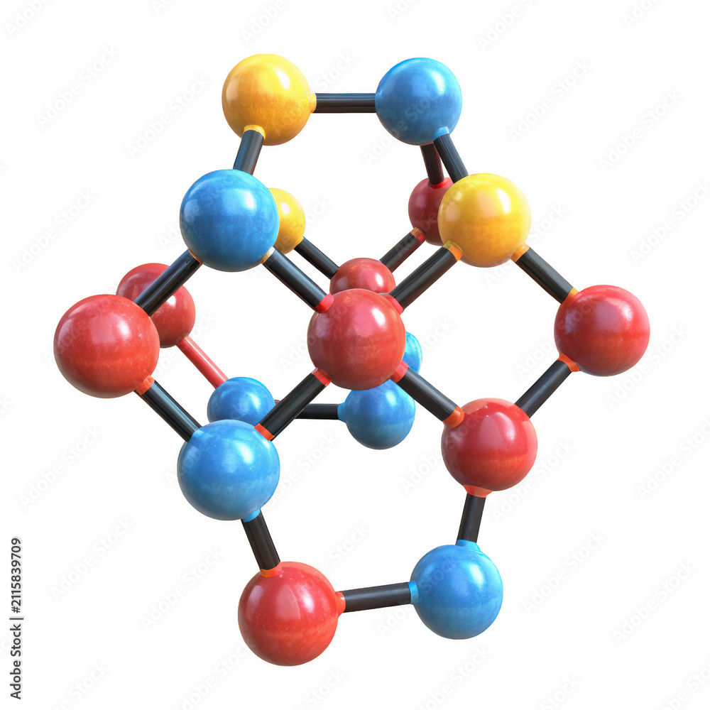 Obraz premium Molecular structure diagram with colorful spheres connected by rods isolated on white background p n g a i generated