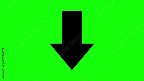 Animated Down Arrow Icon, Download and Direction Concept, Black Silhouette on Green Screen Background