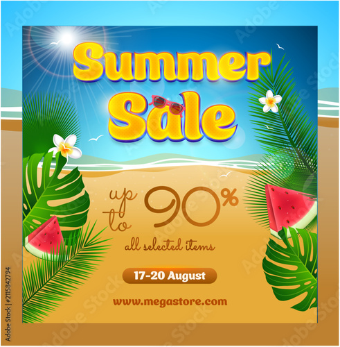 Square Summer Sale Beach Poster