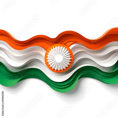  Indian Tricolor Paper Cut Wave Background