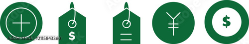 Green financial growth and investment icons set