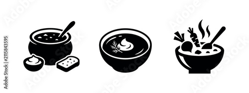 Quadro su tela Soup and Food Icons: Pot, Bowl, Ingredients