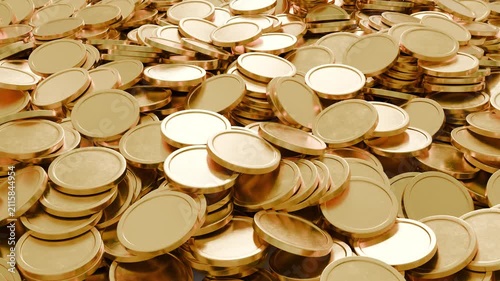 Pile of Blank Gold Coins Scattered Across Surface as Wealth, Finance and Investment Background. 4K