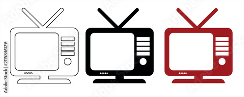 Bild auf Leinwand Editable Retro Television Vector Icon Set Collection in Outline, Solid and Color