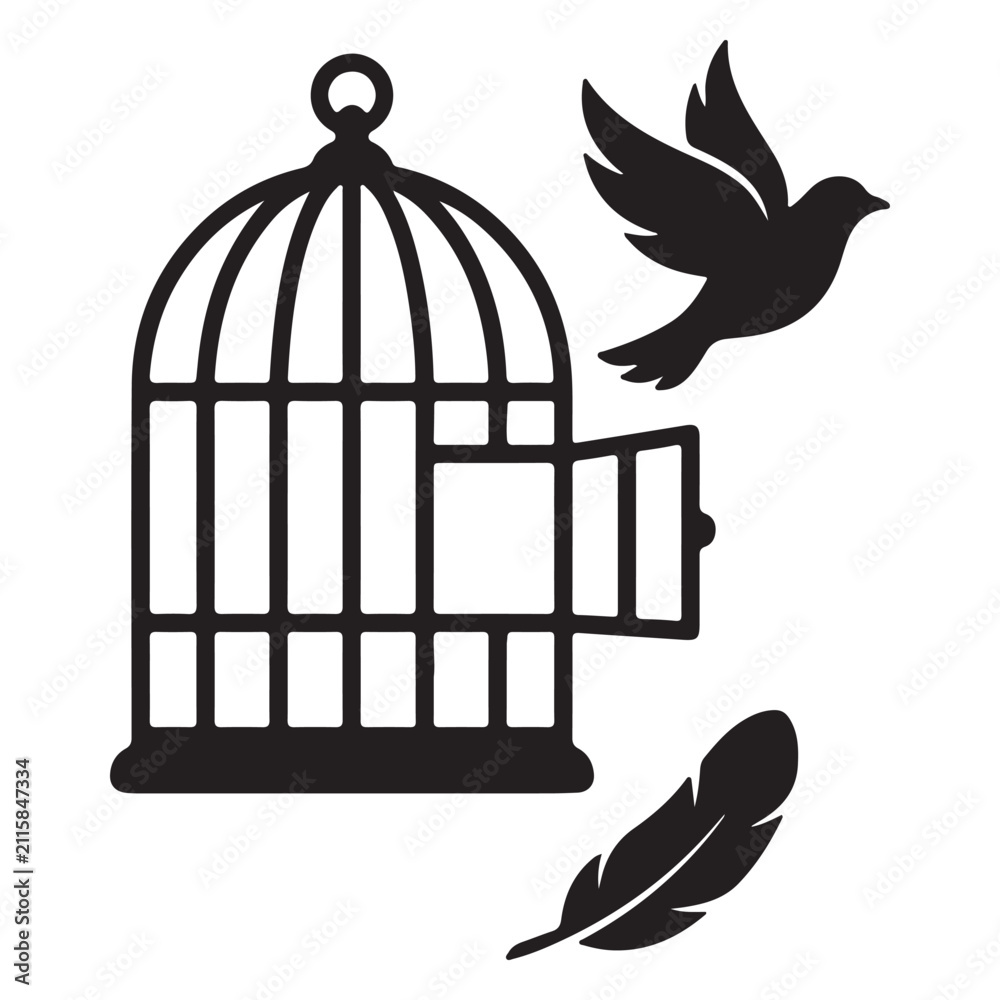 Fototapeta premium Bird silhouette icon set. Minimalist avian vector graphics for nature and wildlife design.