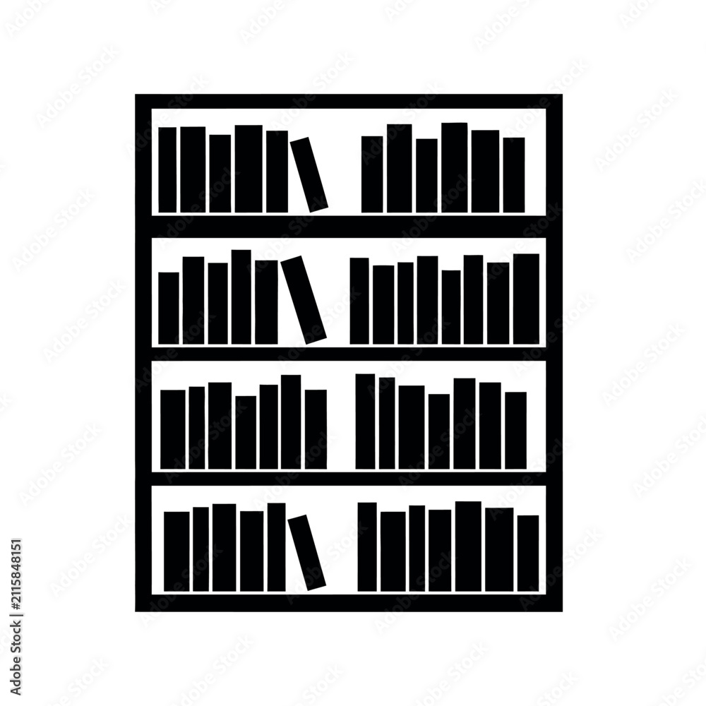 Fototapeta premium Black Silhouette of a Bookshelf Filled with Books 1.