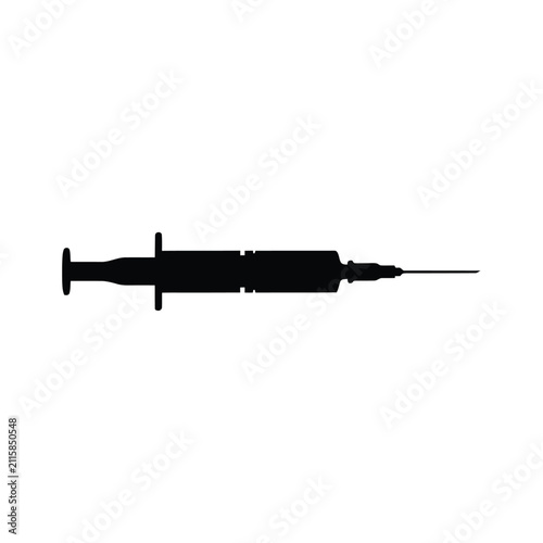 Obraz na płótnie A black silhouette of a medical syringe with a needle isolated on a white backgr