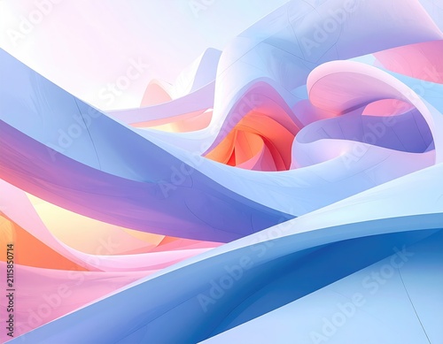 Ethereal, translucent ribbons of pastel colors swirl and flow in soft light