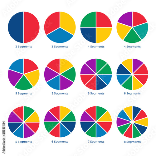 Pie chart segment set. Colorful circular diagrams for business data visualization.